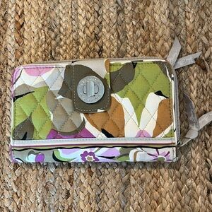 Vera Bradley Turnlock Wallet Zip Around Purple Green Floral Pattern